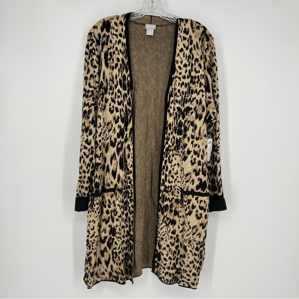 NWT Chico's Sweater Cardigan Animal Print Leopard Everyday 3 Size XL Pockets